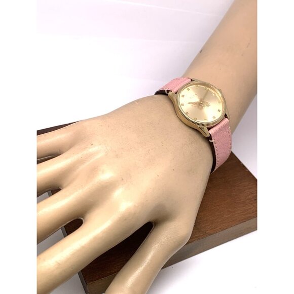 GUCCI Women's Watch YA126041 G-Timeless Swiss Quartz Gold Pink Leather Band 29mm - Picture 5 of 14